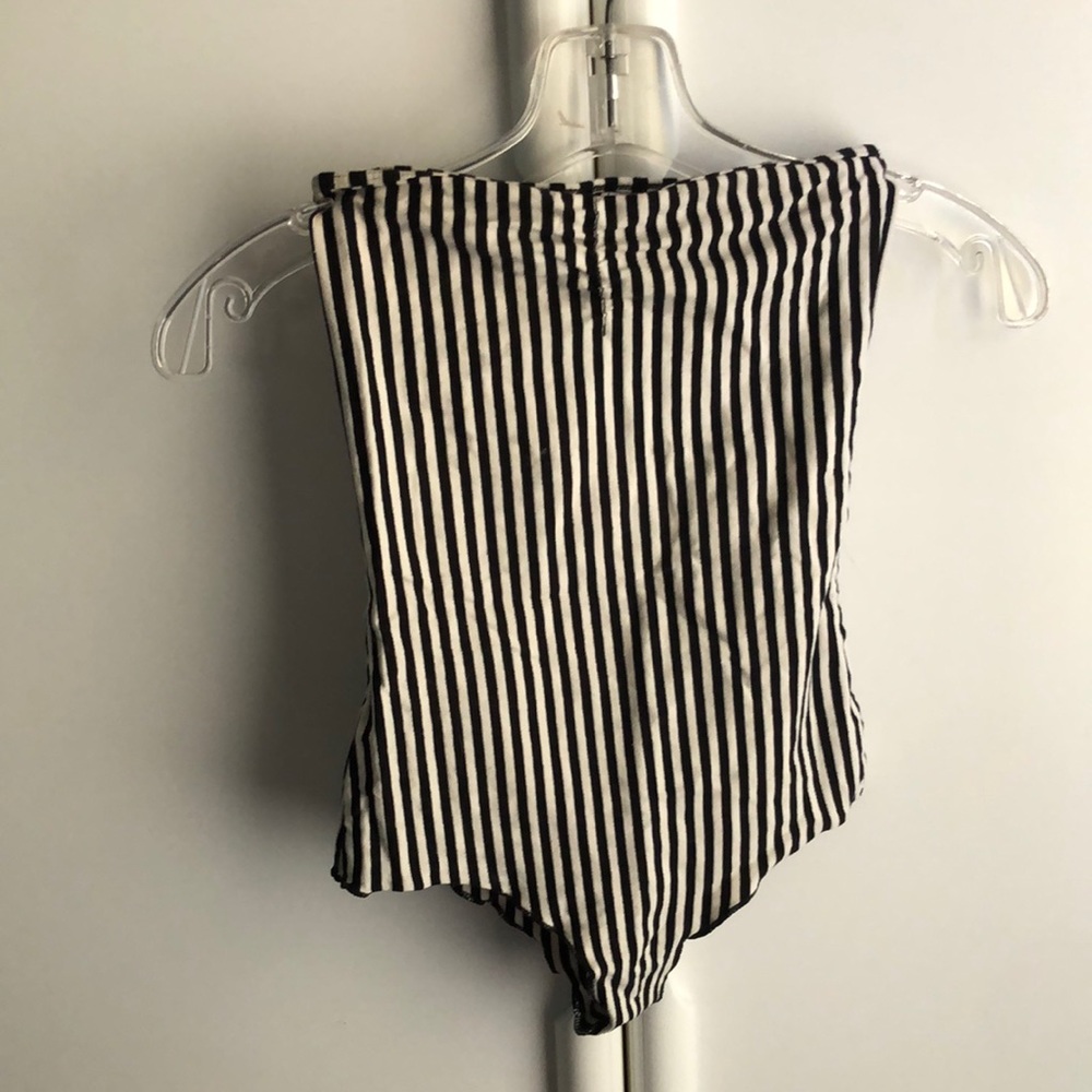American Apparel black & white stripped body suit